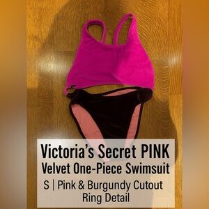 Victoria’s Secret PINK Velvet One-Piece 
S | Pink & Burgundy Cutout Ring Detail
